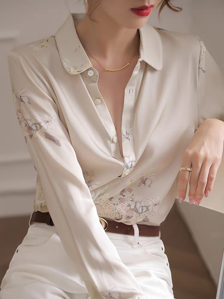 Emma Retro Lapel Printed Shirt