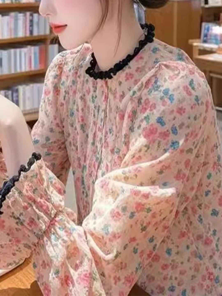 Kayla Loose Auricular Puff Sleeve Floral Top