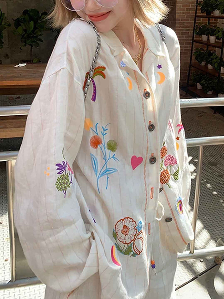 Lily Retro Lapel Embroidered Top