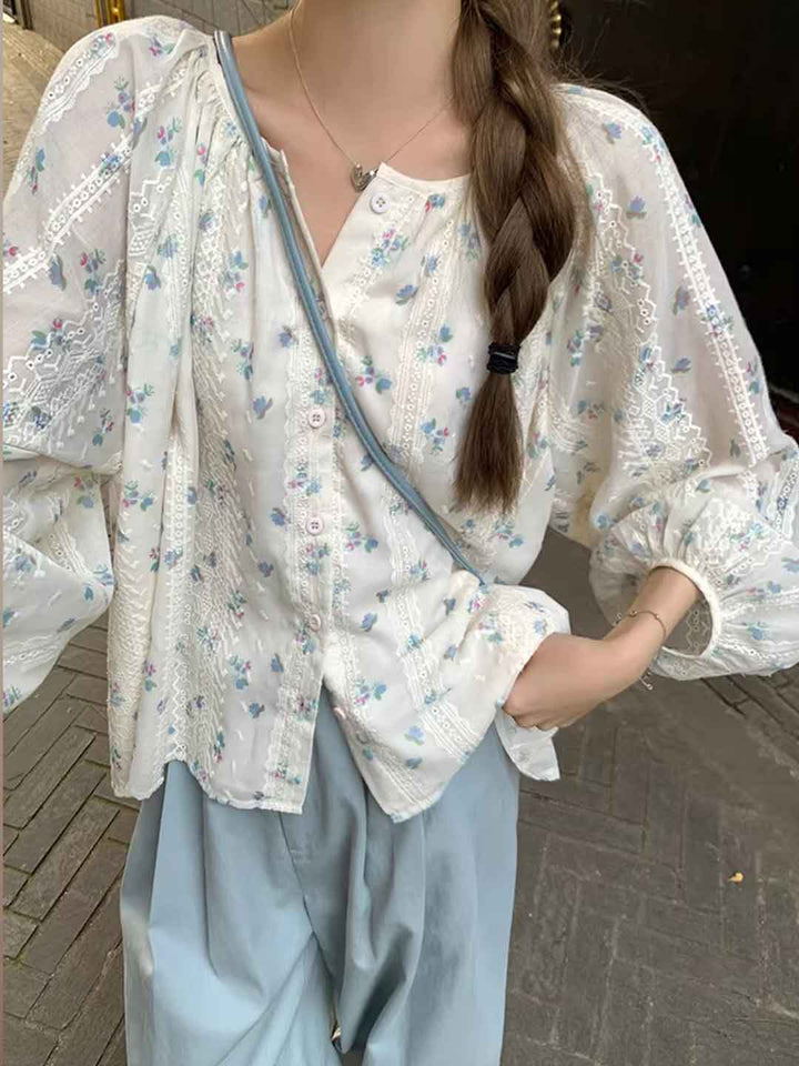 Ella Daily Crew Neck Floral Chiffon Blouse