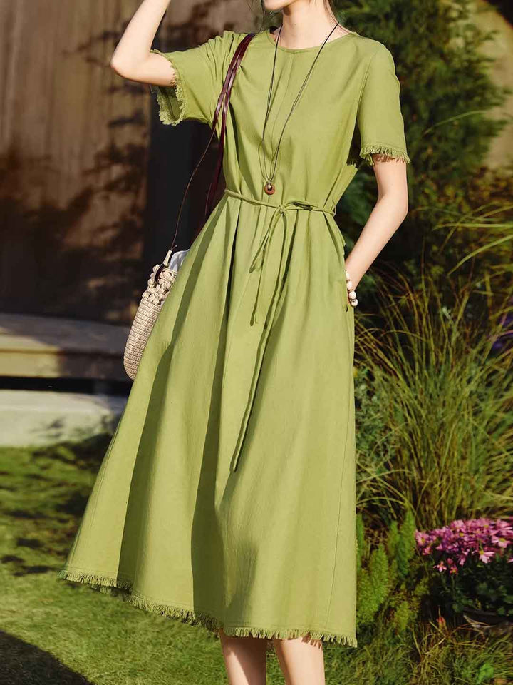 Taylor Vacation Crew Neck Tassel Tie Dress