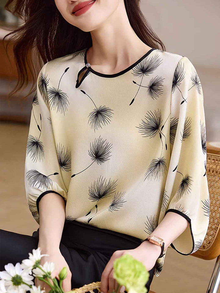 Evelyn Loose Crew Neck Lantern Sleeve Colorblocked Top