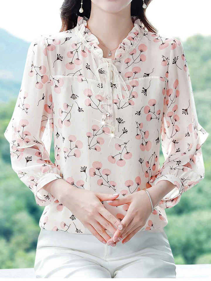 Serenity Loose V-Neck Floral Chiffon Top