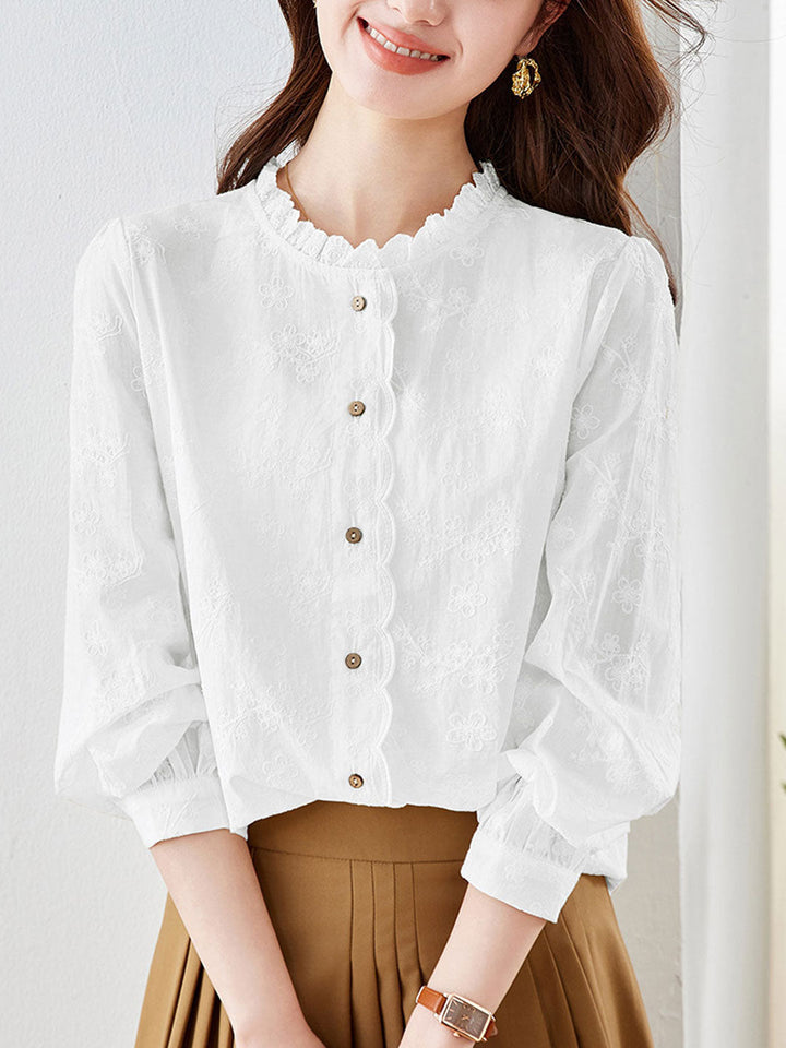 Payton Vintage Auricular Collar Embroidered Top