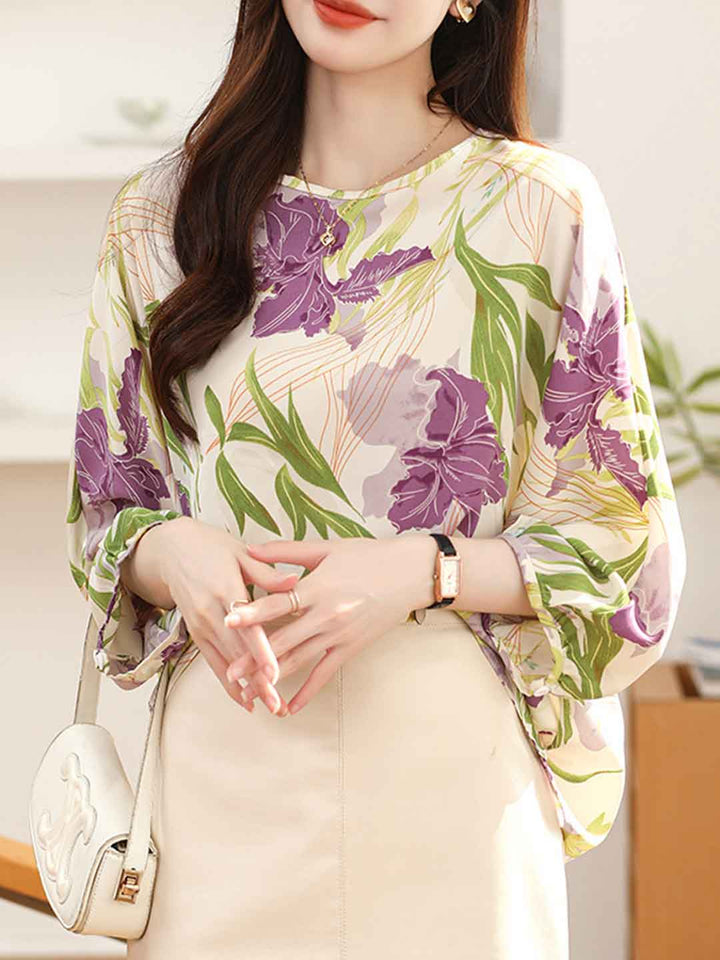 Leah Chic Crew Neck Lantern Sleeve Top