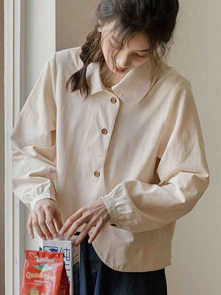 Isabella Loose Polo Collar Solid Color Shirt