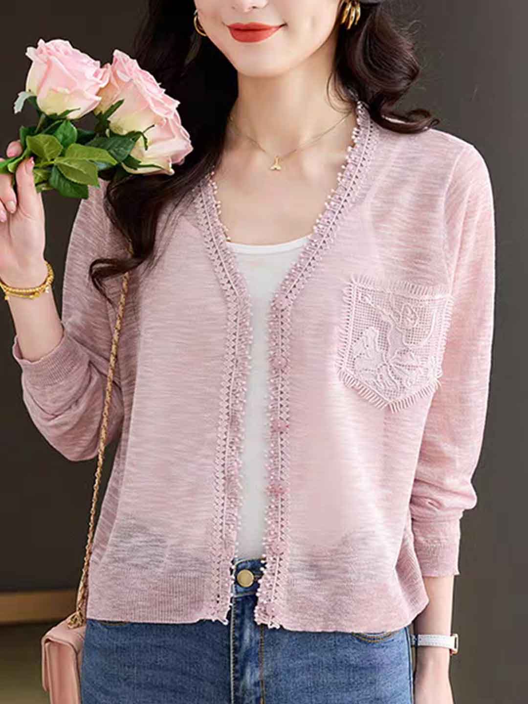 Layla Loose V-Neck Hollowed Knitted Cardigan