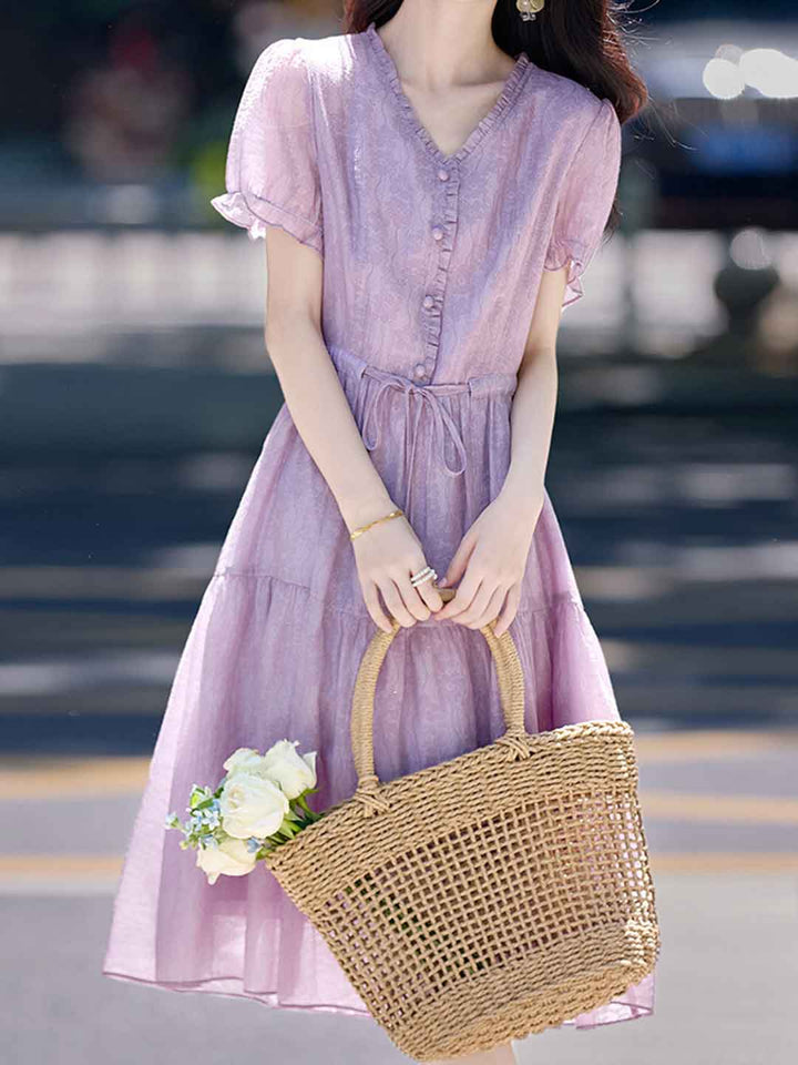 Sydney Vacation V-Neck Pleated Printed Dress