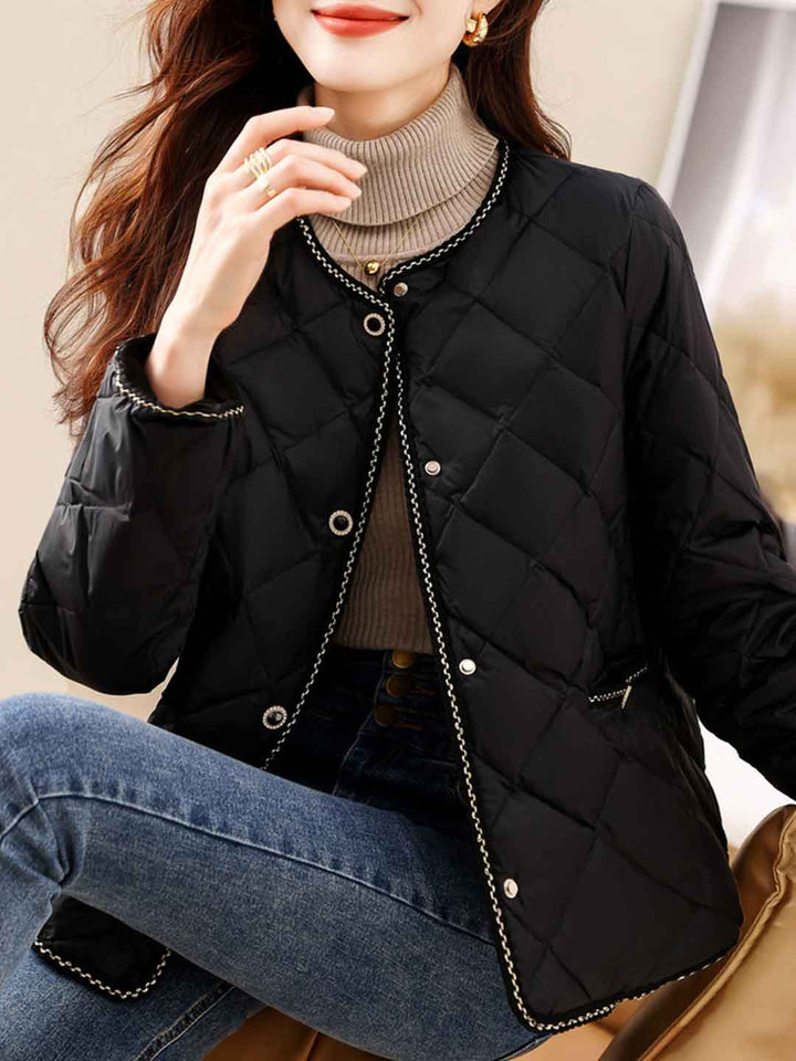 Olivia Classic Crew Neck Tweed Plaid Winter Coat