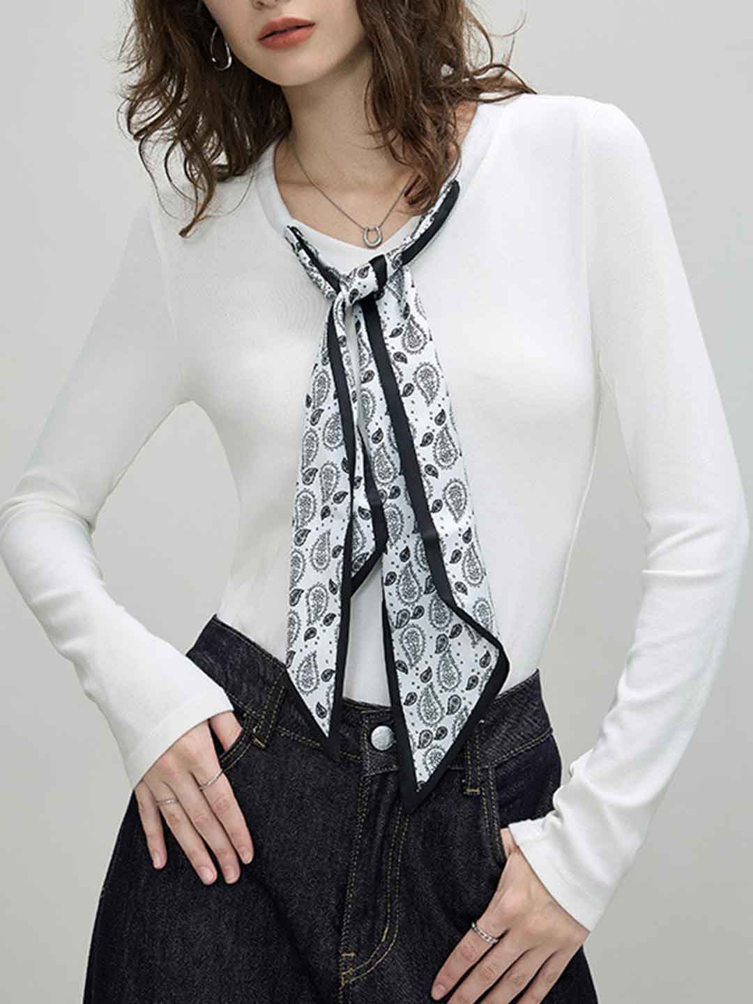 Rachel Slim Crew Neck Scarf Top