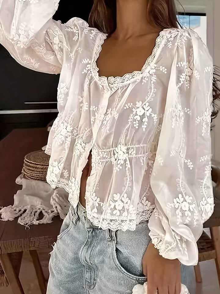 Isabella Retro Crew Neck Lace Blouse