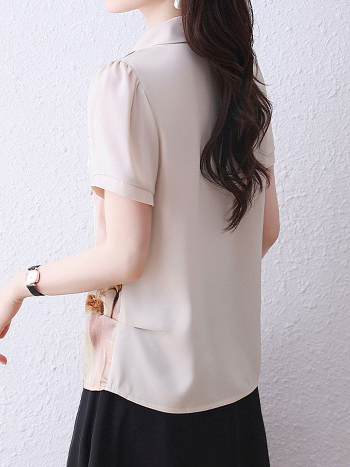 Sophia Daily Bow-Neck Printed Chiffon Top