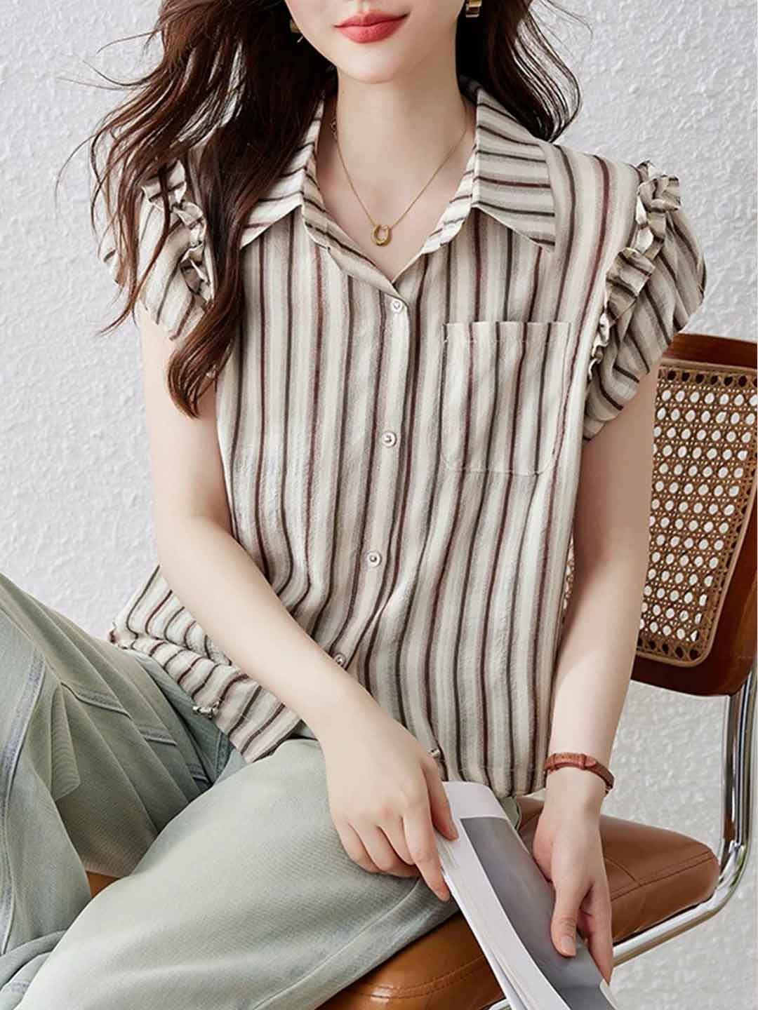 Chloe Retro Polo Collar Striped Shirt