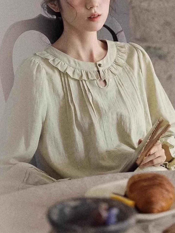 Olivia Retro Crew Neck Auricular Blouse