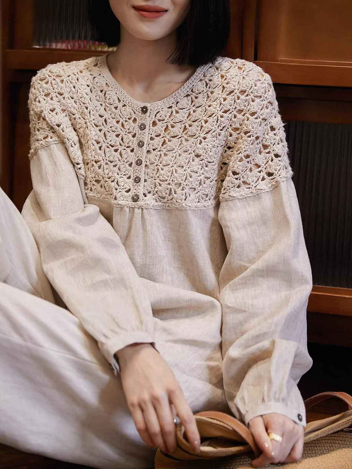 Natalie Loose Crew Neck Hollowed Crochet Top