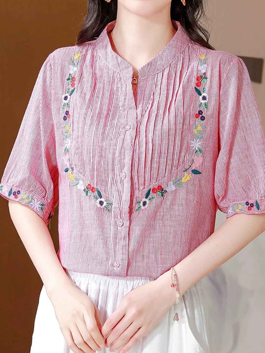 Kayla Daily Embroidered Striped Shirt