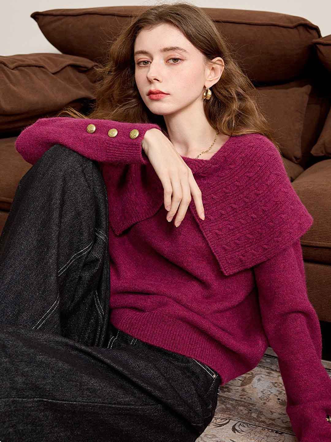 Olivia Loose Irregular Lapel Pullover Knitted Sweater