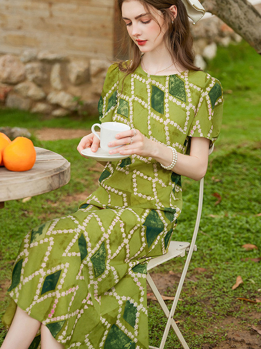 Kayla Elegant Crew Neck Tie-Dyed Dress