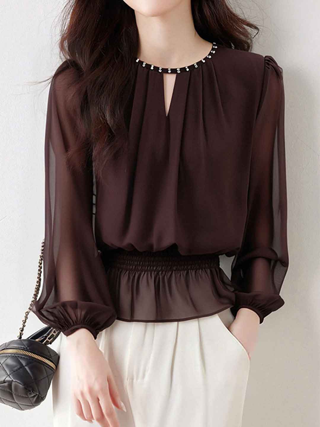 Isabella Daily Crew Neck Halter Neck Ruffle Chiffon Top