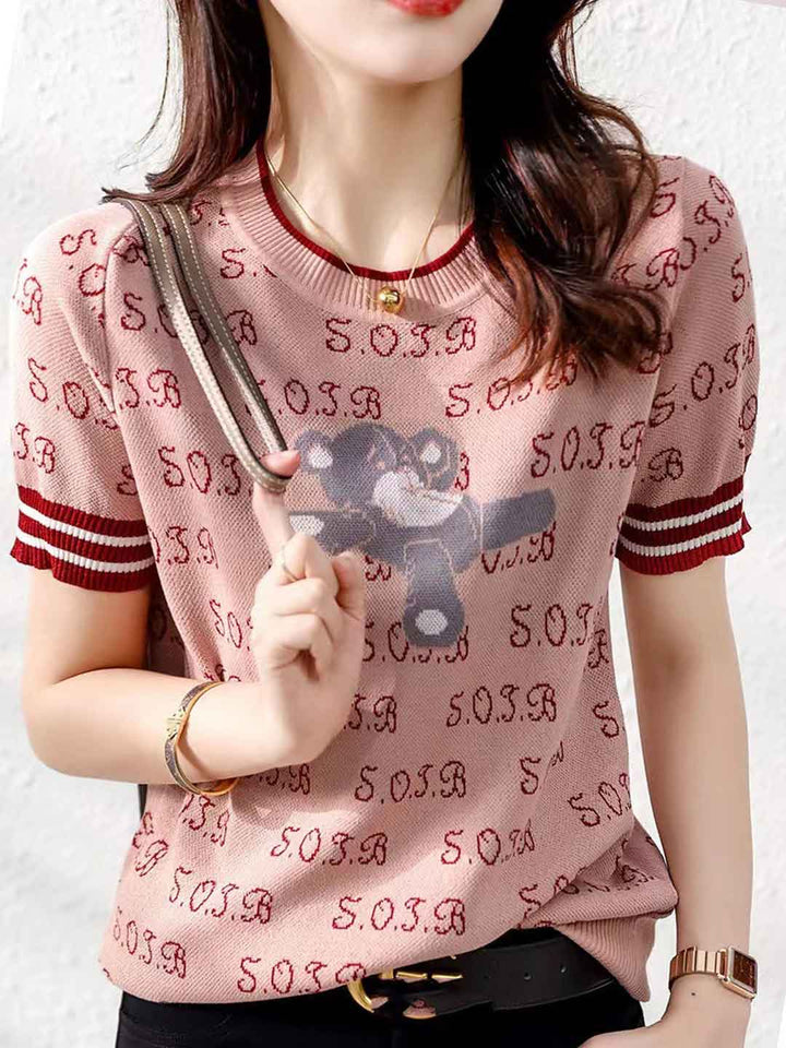 Sophia Classic Crew Neck Printed Knitted Top