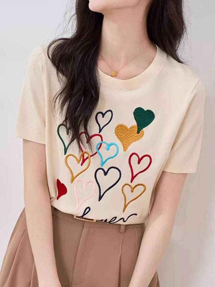 Valeria Casual Crew Neck Embroidered Knitted Top
