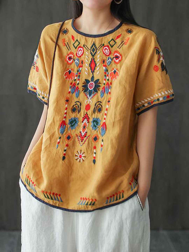 Mia Loose Crew Neck Embroidered Top