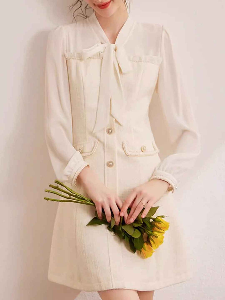 Olivia Elegant V-Neck Waisted Bow Dress