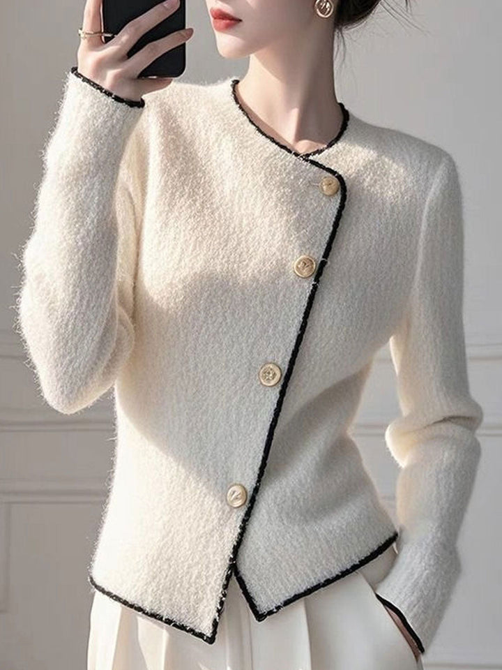 Ella Daily Crew Neck Irregular Solid Color Knitted Cardigan