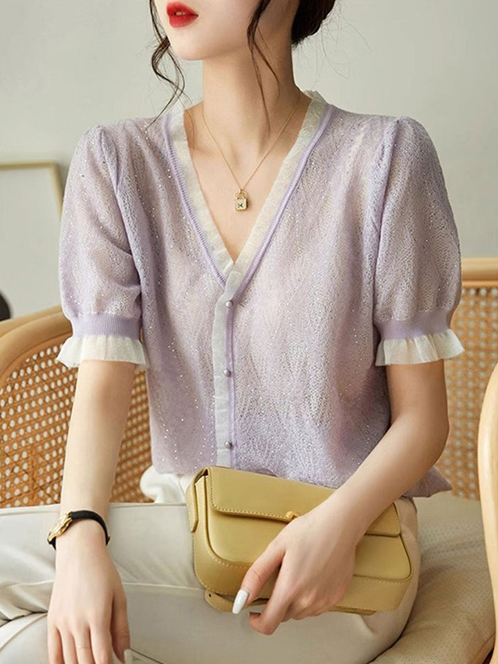 Kayla Elegant V-neck Auricular Knitted Sweater