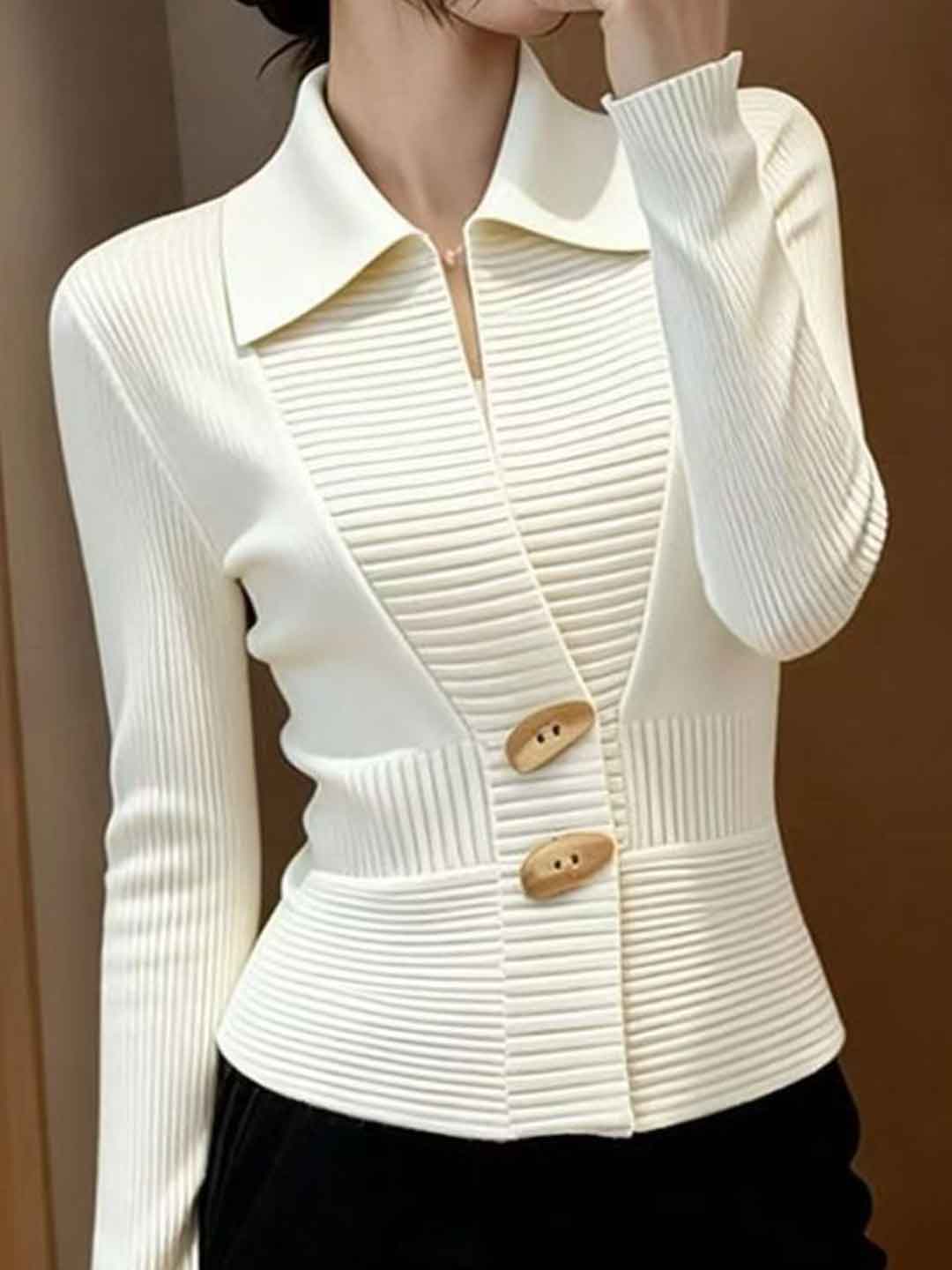 Madison Slim Lapel Solid Color Pullover Knitted Sweater