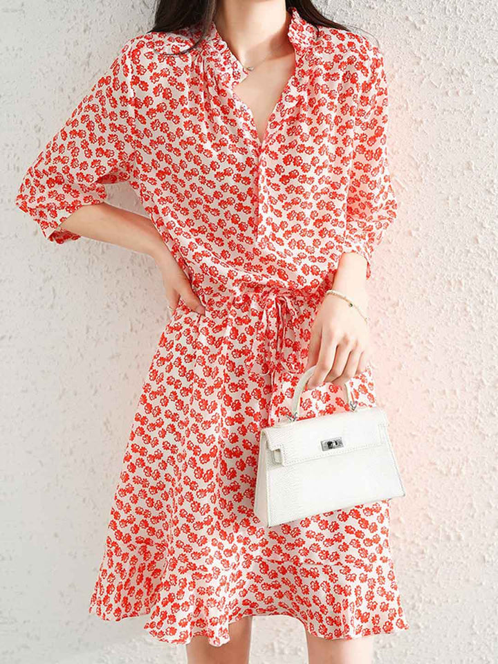 Emma Classic Stand Collar Floral Printed Dress