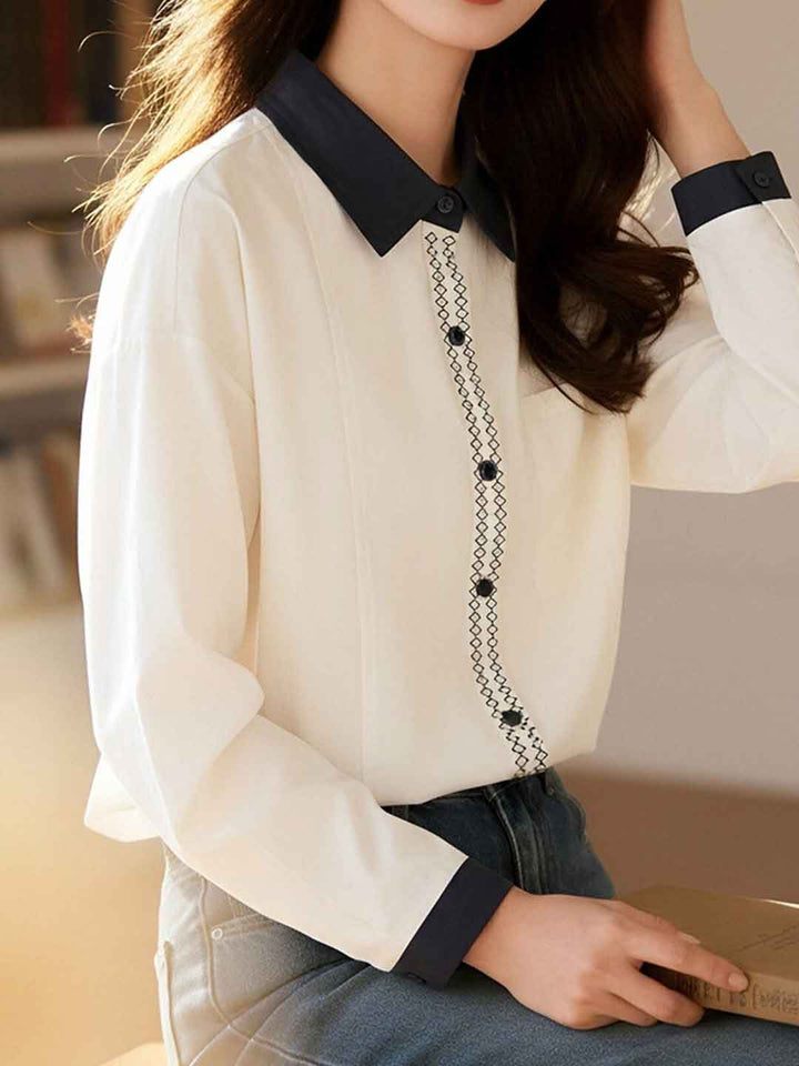 Addison Loose Lapel Color-Blocked Shirt