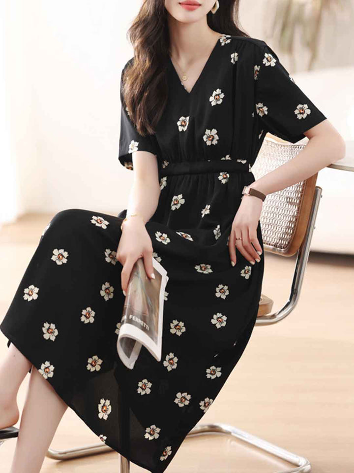 Samantha Elegant V-Neck Printed Dress