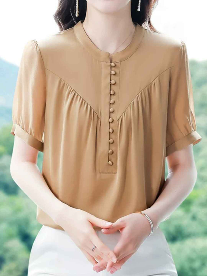 Anna Loose Crew Neck Solid Color Chiffon Top