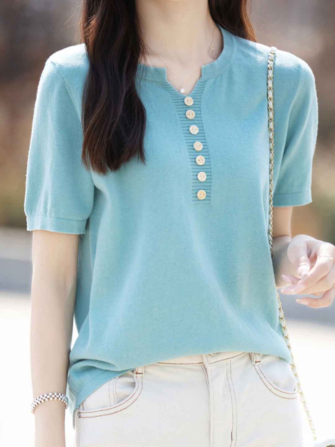 Julia Crew Neck Solid Color Knitted Top-Pink