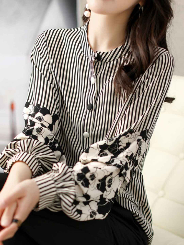 Rachel Classic Crew Neck Lantern Sleeve Striped Top
