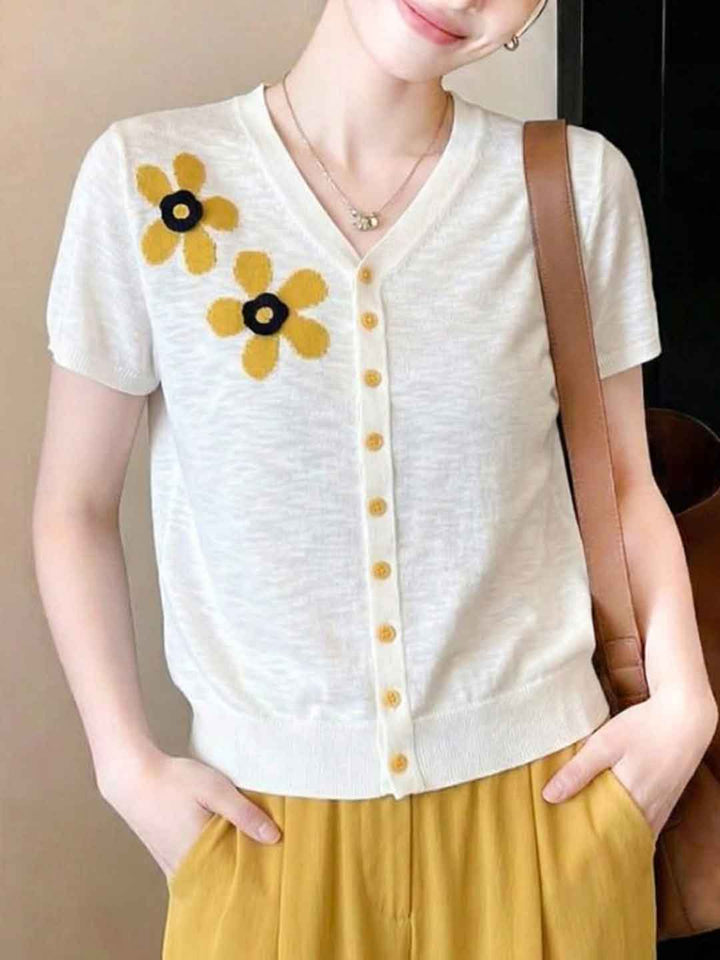 Hannah Casual V-Neck Solid Color Knitted Cardigan
