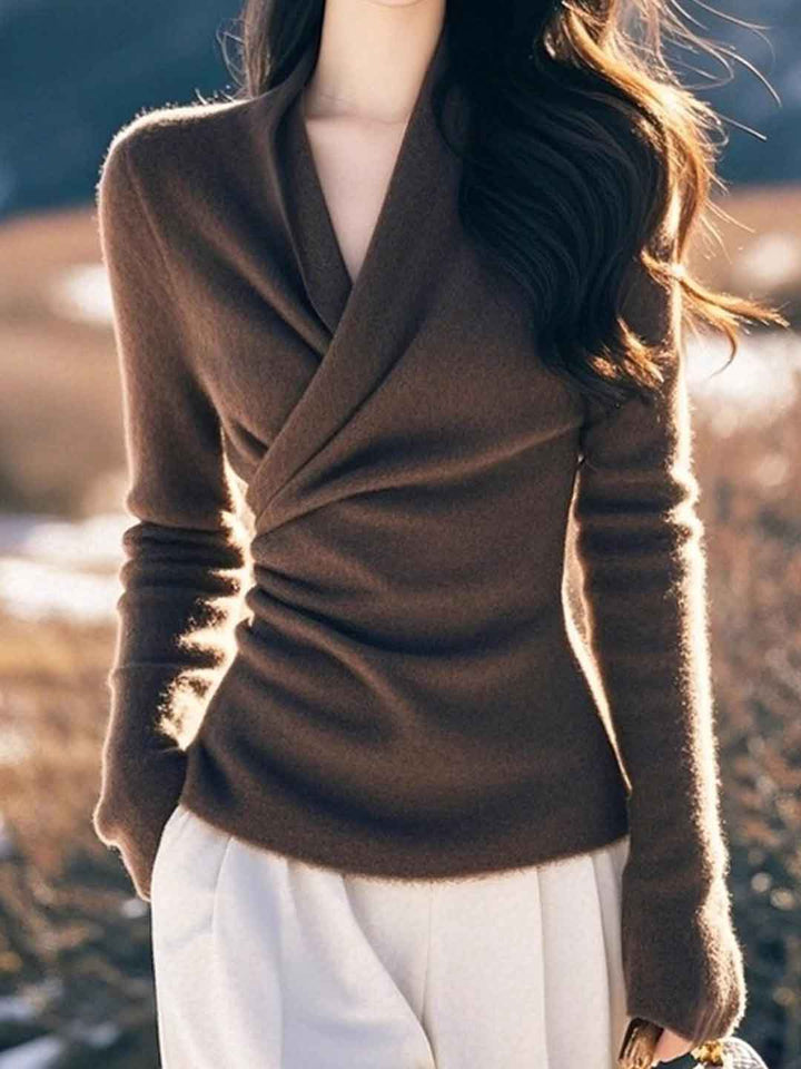 Ava Slim V-Neck Solid Color Knitted Top