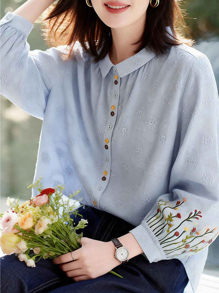 Grace Elegant Lapel Embroidered Shirt