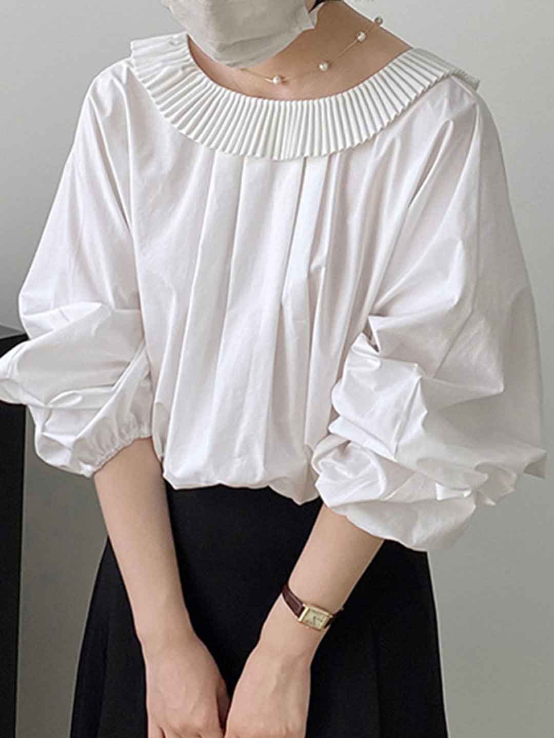 Maya Chic Crew Neck Back Bow Ruffle Tie Top