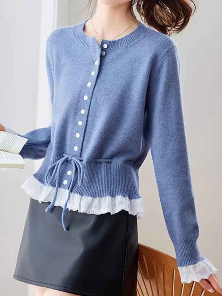 Anna Daily Crew Neck Drawstring Lace Knitted Top