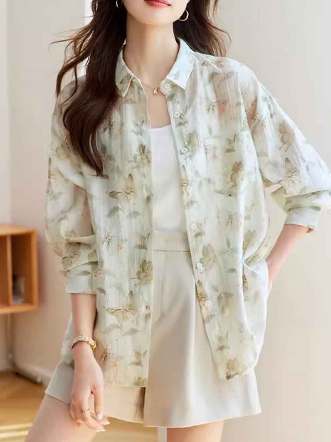 Kayla Daily Lapel Printed Shirt