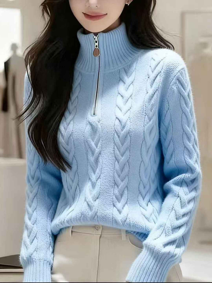 Sylvia Casual Zipper Neck Pullover Knitted Sweater