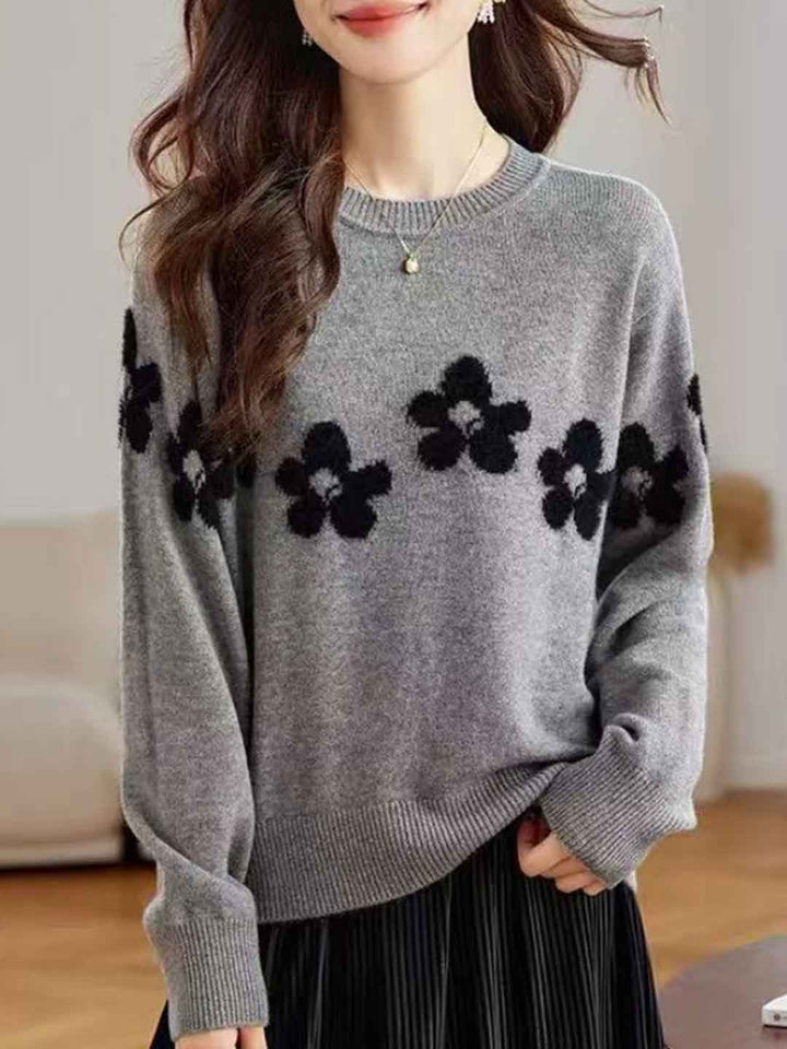 Sophia Loose Crew Neck Ribbed Knitted Sweater