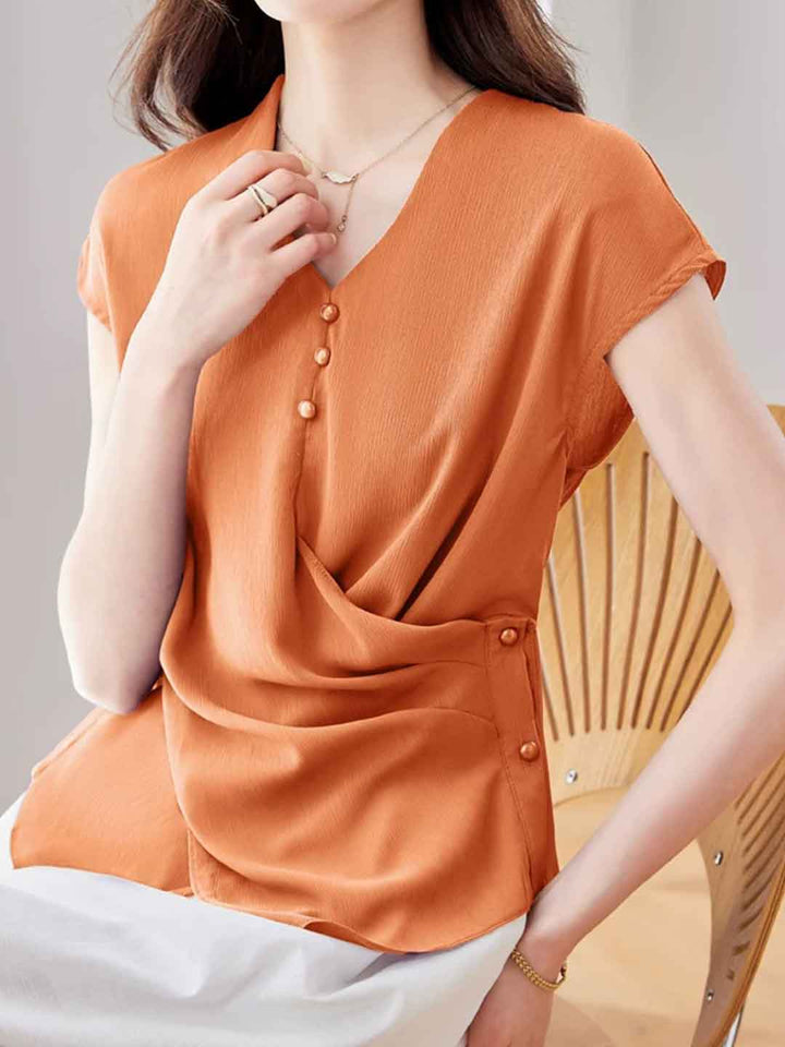 Riley Slim V-Neck Waisted Chiffon Blouse
