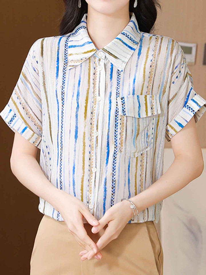 Katelyn Loose Polo Neck Striped Top