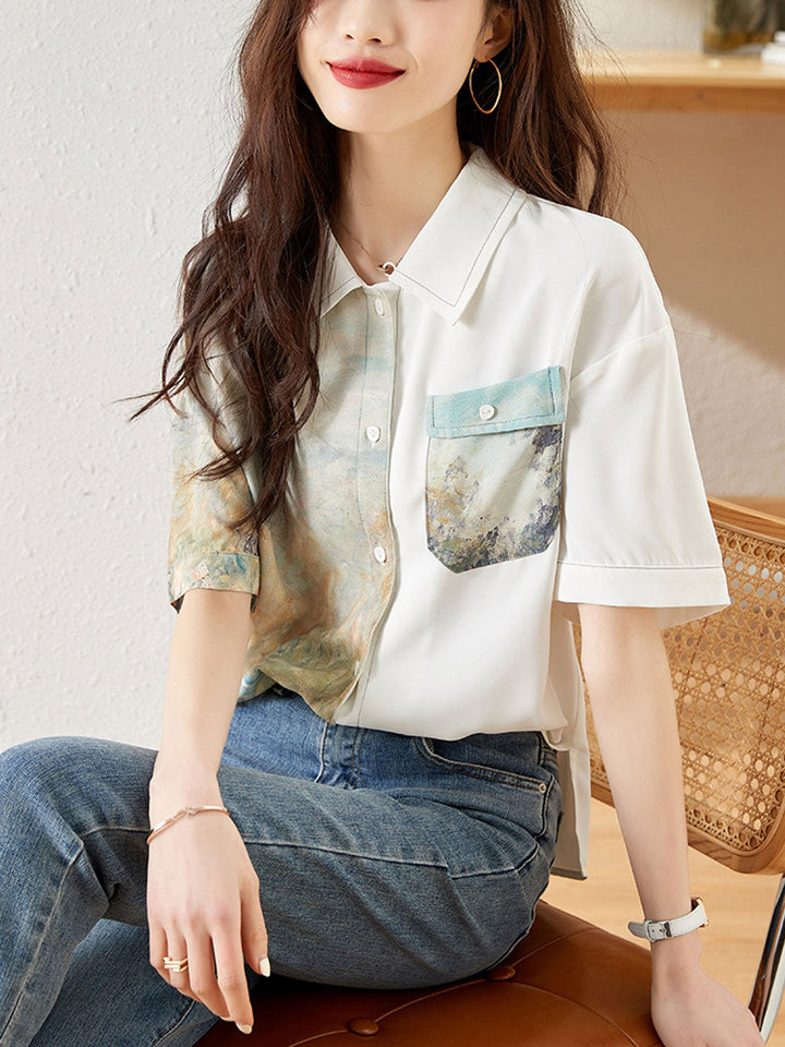 Jasmine Loose Printed Patchwork Chiffon Top