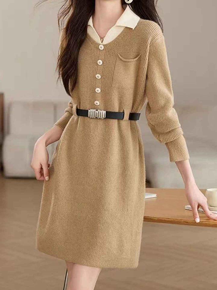 Julia Elegant Lapel Knitted Dress