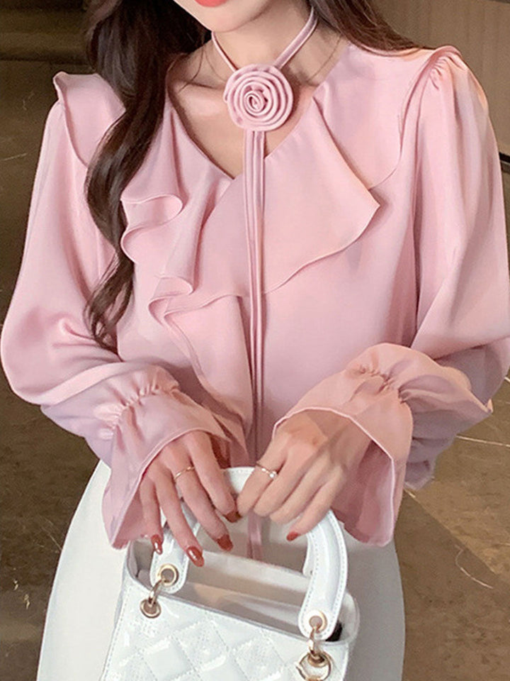 Molly Daily V-Neck Flared Sleeve Ruffle Shirt