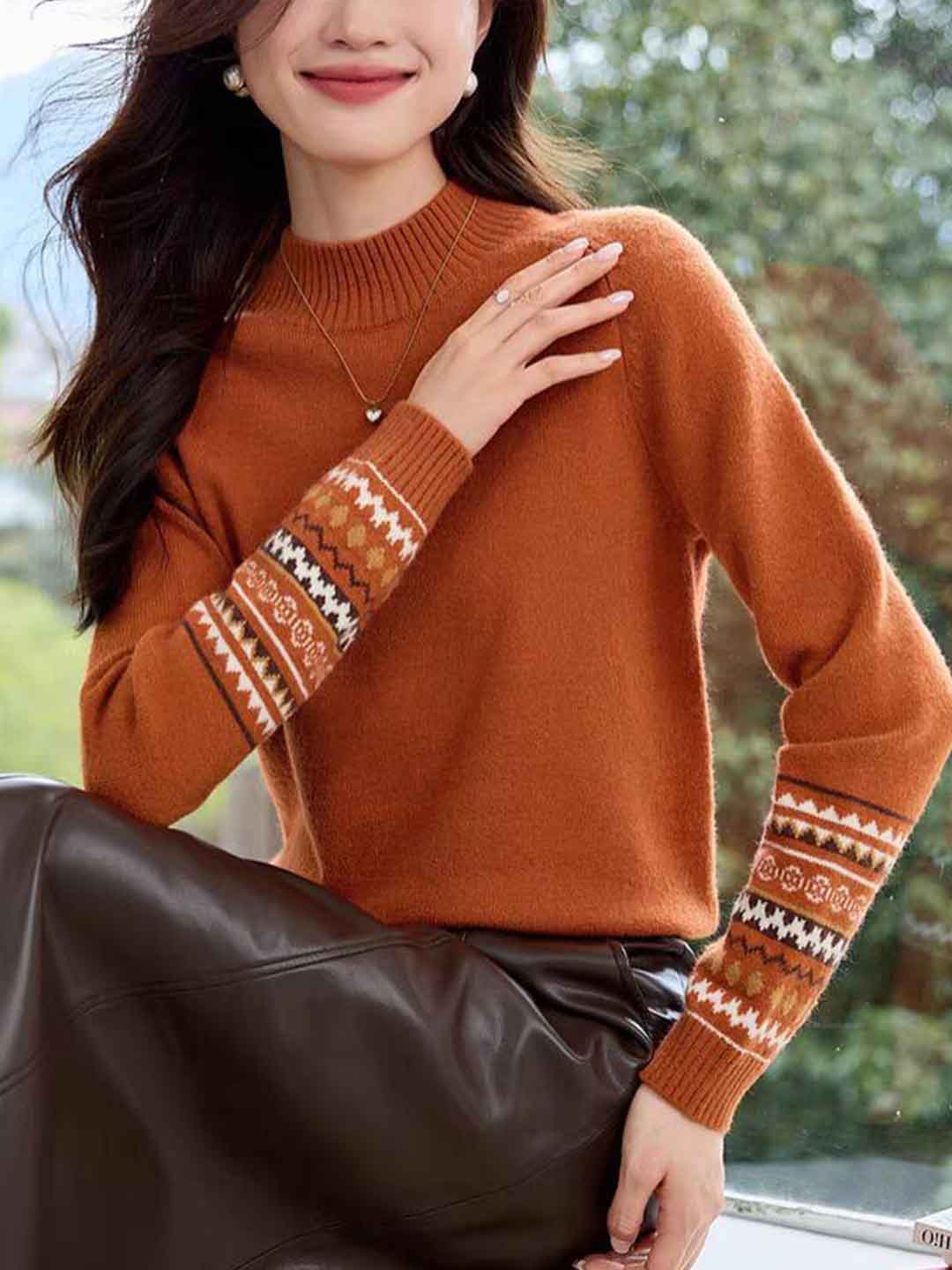 Lillian Classic Turtleneck Jacquard Knitted Sweater